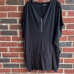 Black V-Neck Top with Zipper Detail  PM1